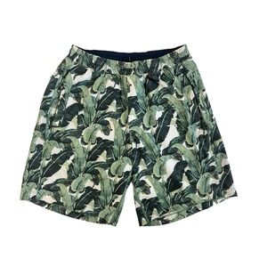Birddogs Men Banana Leaf Tropical Gym Shorts Green‎ Built-in Liner Medium 7in